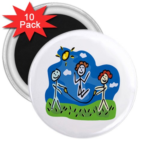 Jump Roping Kids 3  Magnet (10 pack) from ArtsNow.com Front