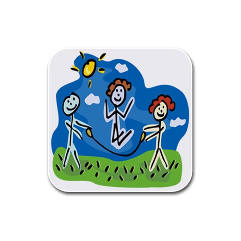 Jump Roping Kids Rubber Square Coaster (4 pack) from ArtsNow.com Front