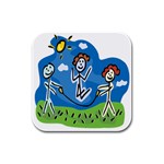 Jump Roping Kids Rubber Square Coaster (4 pack)