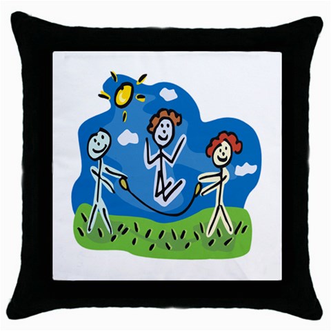 Jump Roping Kids Throw Pillow Case (Black) from ArtsNow.com Front