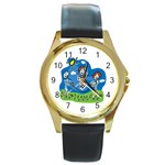Jump Roping Kids Round Gold Metal Watch