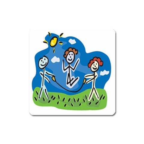 Jump Roping Kids Magnet (Square) from ArtsNow.com Front