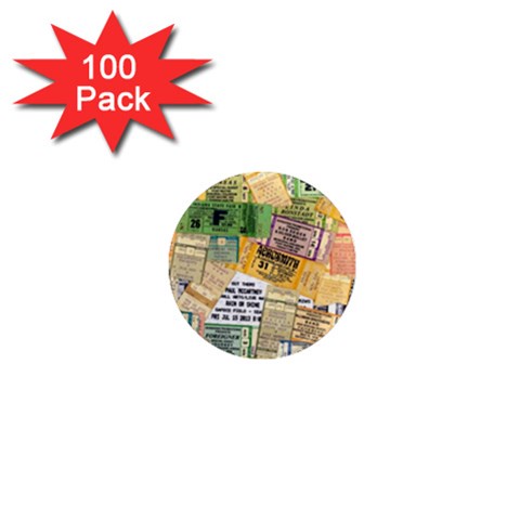 Retro Concert Tickets 1  Mini Button Magnet (100 pack) from ArtsNow.com Front