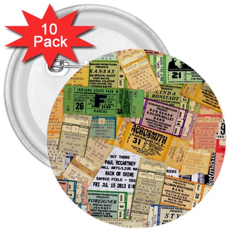 Retro Concert Tickets 3  Button (10 pack) from ArtsNow.com Front