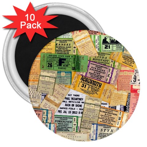 Retro Concert Tickets 3  Button Magnet (10 pack) from ArtsNow.com Front