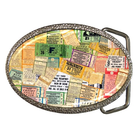 Retro Concert Tickets Belt Buckle (Oval) from ArtsNow.com Front