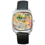 Retro Concert Tickets Square Leather Watch