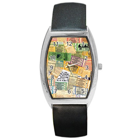 Retro Concert Tickets Tonneau Leather Watch from ArtsNow.com Front