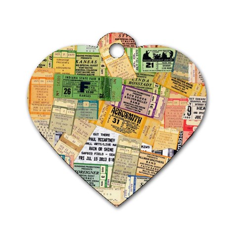 Retro Concert Tickets Dog Tag Heart (One Sided)  from ArtsNow.com Front