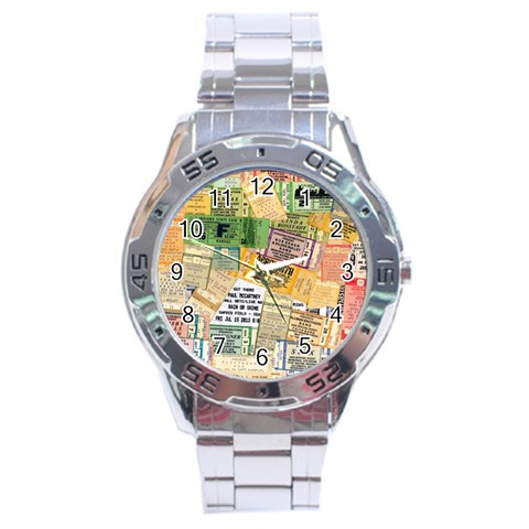 Retro Concert Tickets Stainless Steel Watch from ArtsNow.com Front