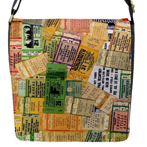 Retro Concert Tickets Flap Closure Messenger Bag (Small) from ArtsNow.com Front