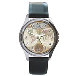 1794 World Map Round Leather Watch (Silver Rim)