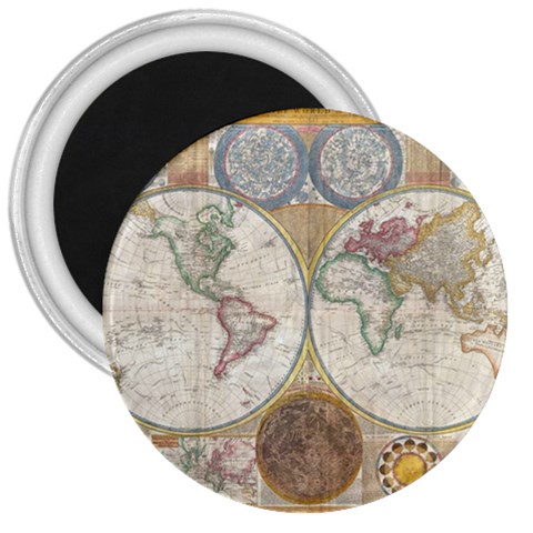1794 World Map 3  Button Magnet from ArtsNow.com Front