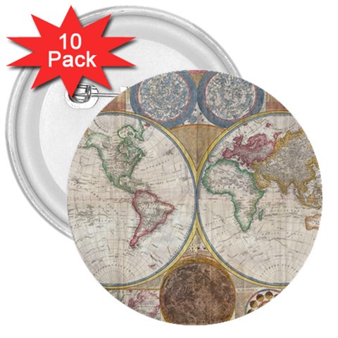 1794 World Map 3  Button (10 pack) from ArtsNow.com Front