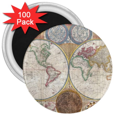 1794 World Map 3  Button Magnet (100 pack) from ArtsNow.com Front