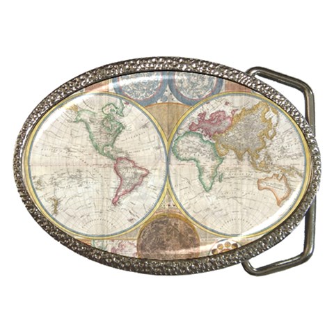 1794 World Map Belt Buckle (Oval) from ArtsNow.com Front