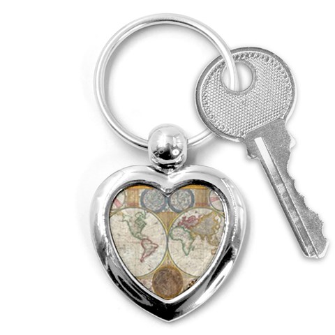 1794 World Map Key Chain (Heart) from ArtsNow.com Front