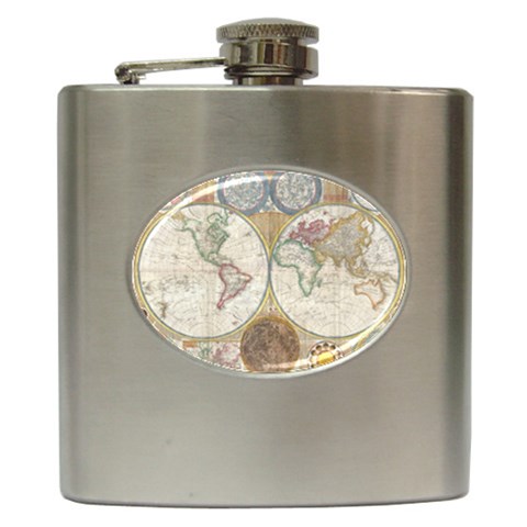 1794 World Map Hip Flask from ArtsNow.com Front