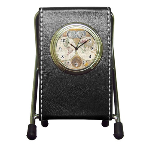 1794 World Map Stationery Holder Clock from ArtsNow.com Front