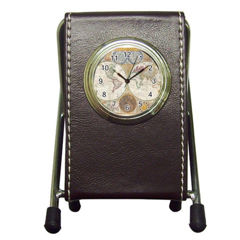1794 World Map Stationery Holder Clock from ArtsNow.com Front