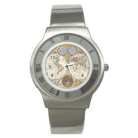 1794 World Map Stainless Steel Watch (Slim) from ArtsNow.com Front