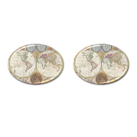 1794 World Map Cufflinks (Oval) from ArtsNow.com Front(Pair)