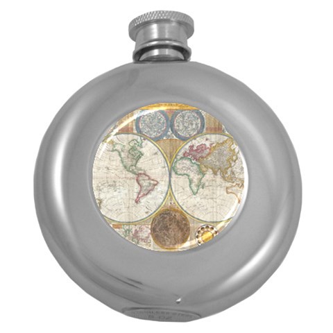 1794 World Map Hip Flask (Round) from ArtsNow.com Front