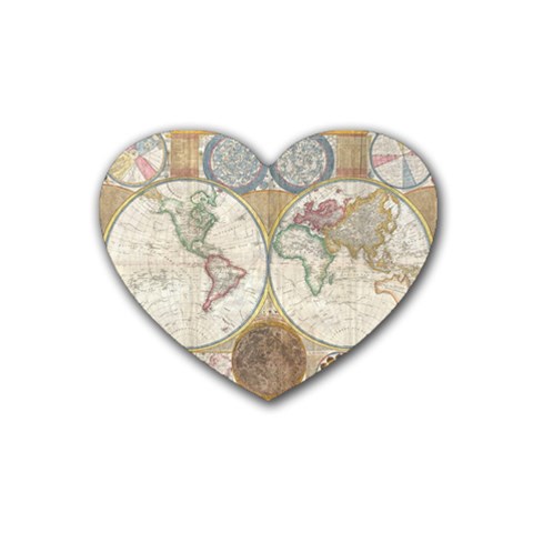 1794 World Map Drink Coasters 4 Pack (Heart)  from ArtsNow.com Front