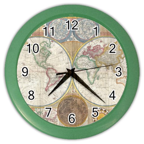 1794 World Map Wall Clock (Color) from ArtsNow.com Front