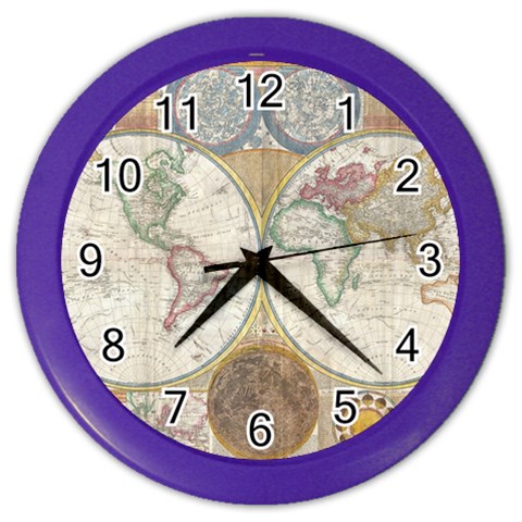 1794 World Map Wall Clock (Color) from ArtsNow.com Front