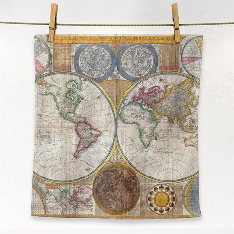 1794 World Map Face Towel from ArtsNow.com Front