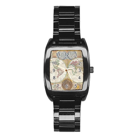 1794 World Map Stainless Steel Barrel Watch from ArtsNow.com Front