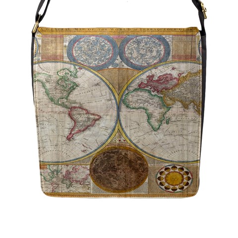1794 World Map Flap Closure Messenger Bag (Large) from ArtsNow.com Front