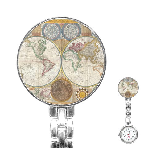 1794 World Map Stainless Steel Nurses Watch from ArtsNow.com Front