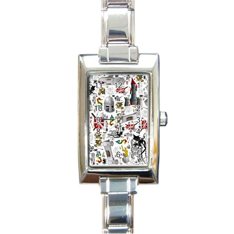 Medieval Mash Up Rectangular Italian Charm Watch from ArtsNow.com Front
