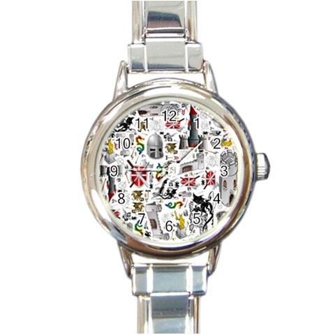 Medieval Mash Up Round Italian Charm Watch from ArtsNow.com Front