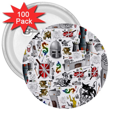 Medieval Mash Up 3  Button (100 pack) from ArtsNow.com Front