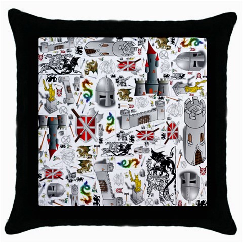 Medieval Mash Up Black Throw Pillow Case from ArtsNow.com Front