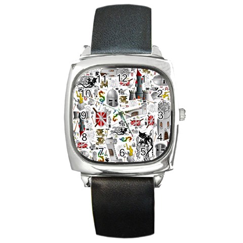 Medieval Mash Up Square Leather Watch from ArtsNow.com Front