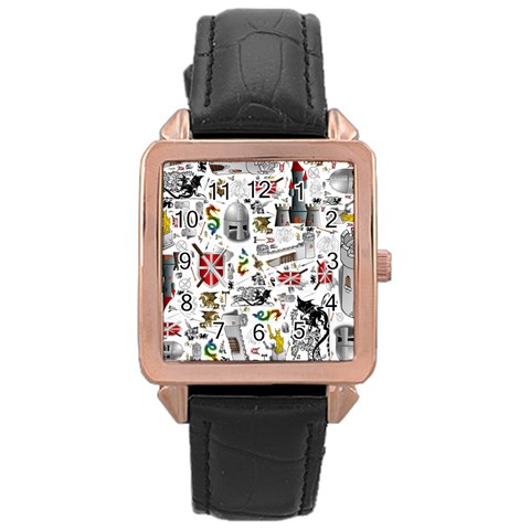 Medieval Mash Up Rose Gold Leather Watch  from ArtsNow.com Front