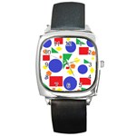 Random Geometrics Square Leather Watch