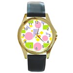 Spring Geometrics Round Leather Watch (Gold Rim) 