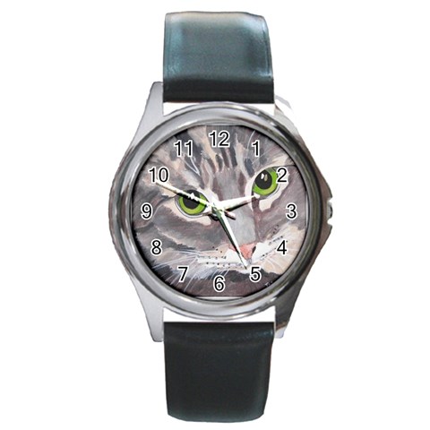 CAT 4 Painting Round Metal Watch from ArtsNow.com Front