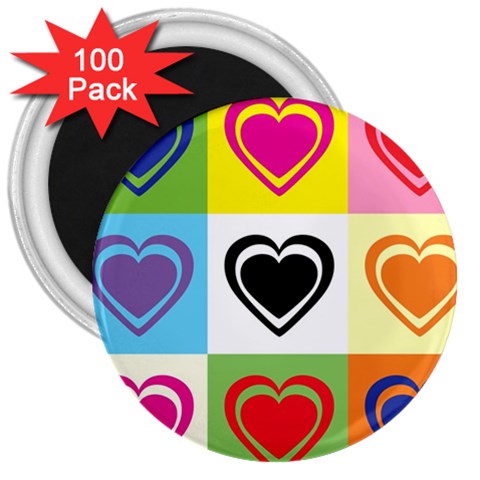 Hearts 3  Button Magnet (100 pack) from ArtsNow.com Front