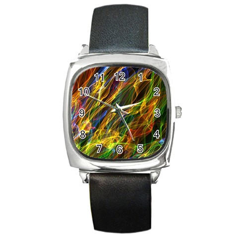 Abstract Smoke Square Leather Watch from ArtsNow.com Front