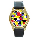 Mod Geometric Round Leather Watch (Gold Rim) 