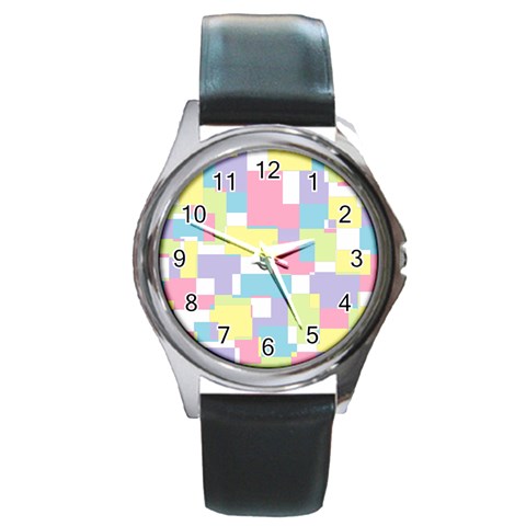 Mod Pastel Geometric Round Leather Watch (Silver Rim) from ArtsNow.com Front
