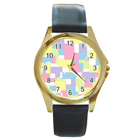 Mod Pastel Geometric Round Leather Watch (Gold Rim)  from ArtsNow.com Front