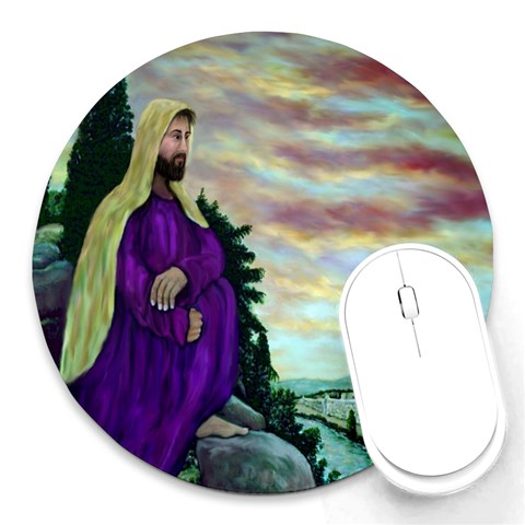 Jesus, A Man Of Sorrows   Ave Hurley   Round Mousepad from ArtsNow.com Front
