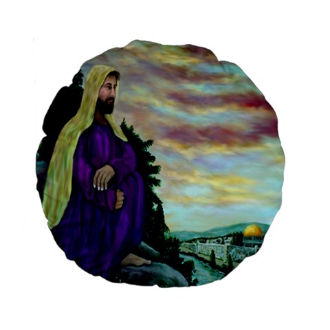 Jesus, A Man Of Sorrows   Ave Hurley   15  Premium Round Cushion  from ArtsNow.com Front